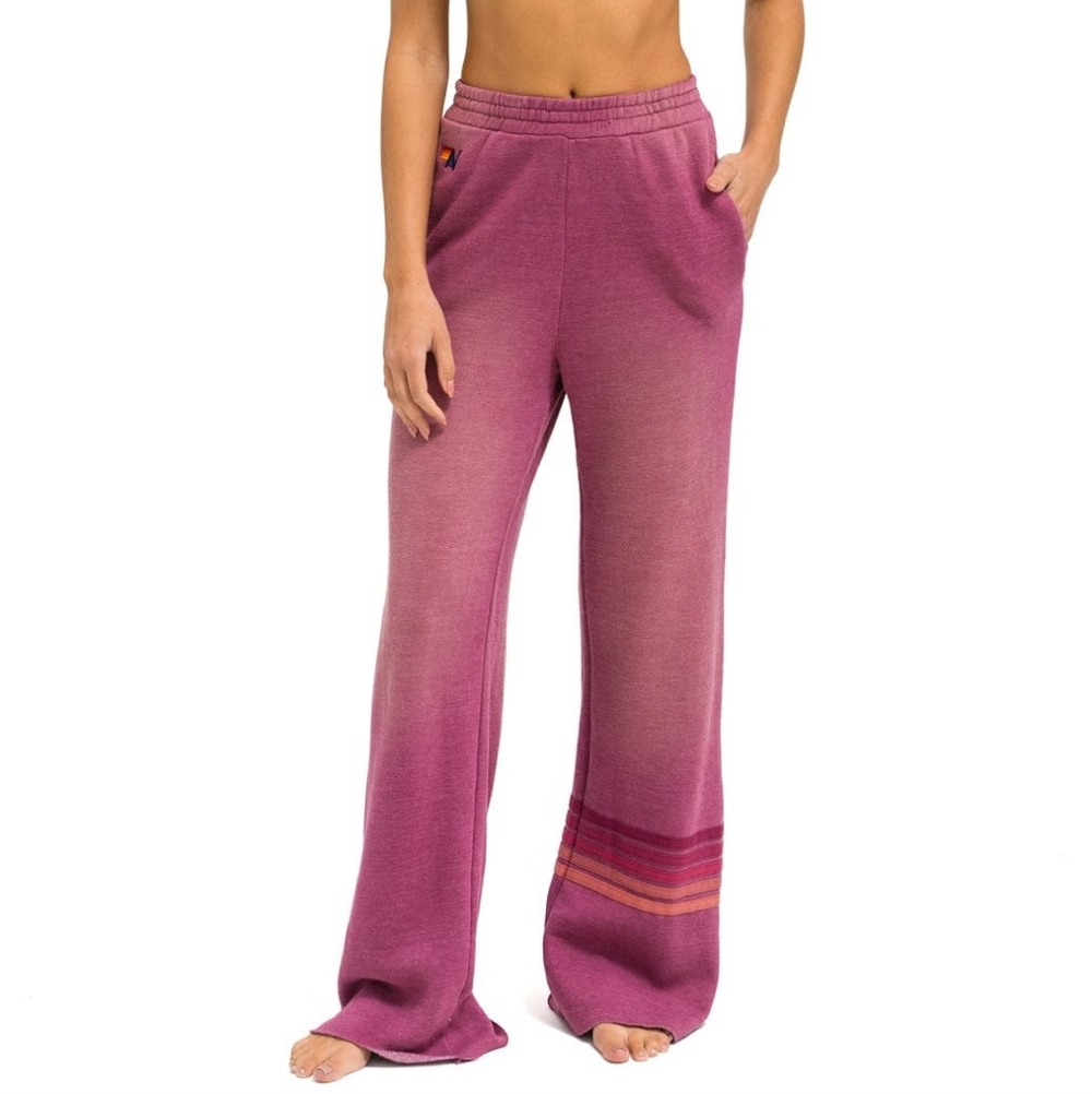 OFFER! Aviator Nation Rugby Stitch Wide Leg Pocket Sweatpants - FADED BERRY